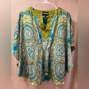 ⚫️ BOGO Jones New York Blue Green Paisley Women's Top Flowy summer Vacation SP